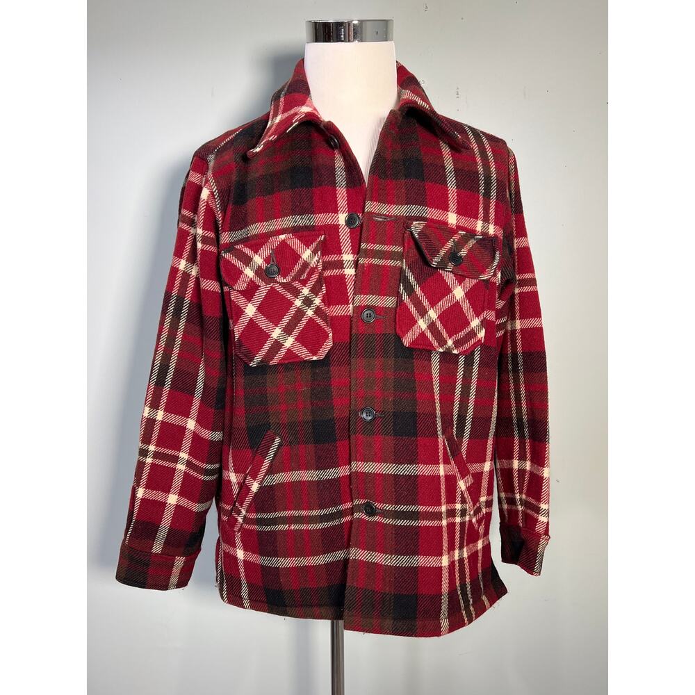 Vtg Woolrich Shirt Jacket Shacket Mens Large Red Black Buffalo Check Wool Blend